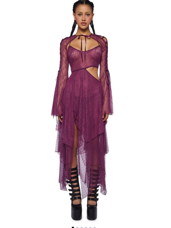 Dolls Kill Dresses & Skirts - Dollskill Purple Lace Asymmetric Cutout Women's Dress and Shrug Set